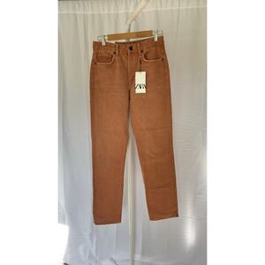 NWT ZARA The New‎ Straight Fit Signature Denim Orange Women's Jeans Sz 2